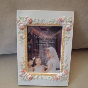 Special Moments Cream Frame with Pink and Green Floral Accents